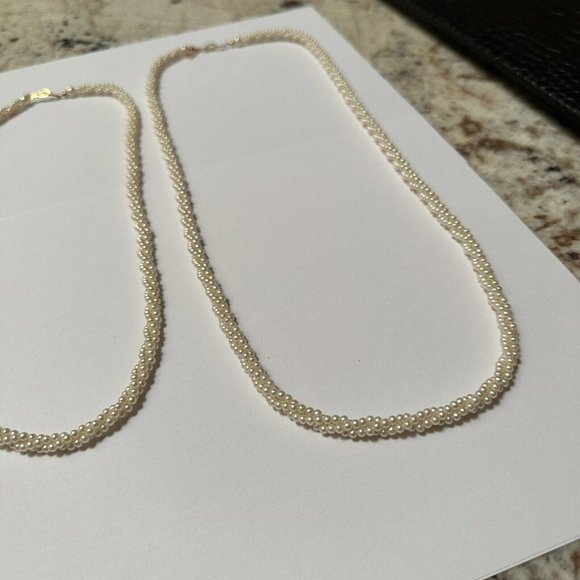 Lot Of 2 Marvella Faux Seed Pearl Bead Beaded Gold Tone Necklace 1 Signed - Picture 6 of 10